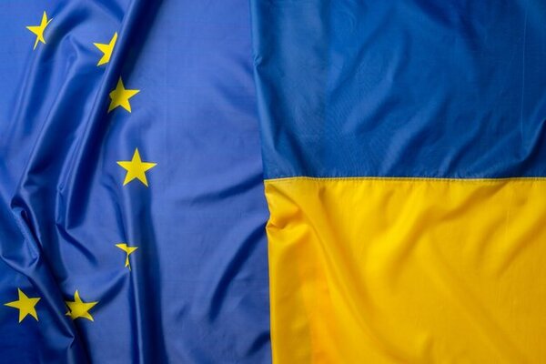 Flags ukraine european union folded together close up 93675 95431