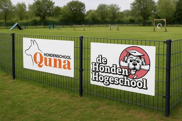 Logo's quna en de hondenhogeschool met veld
