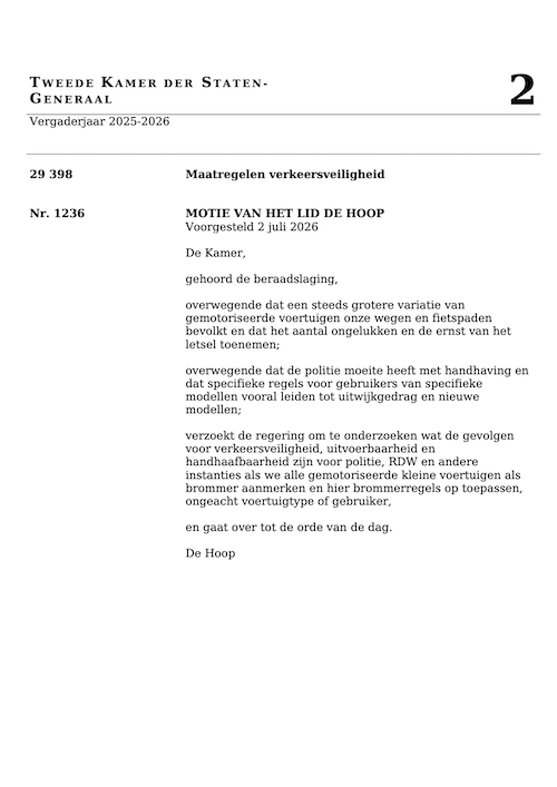 Motie De Hoop 29 398 - 1236 