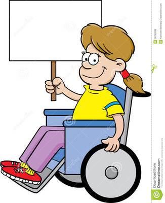 Cartoon girl wheelchair holding sign illustration 36792099