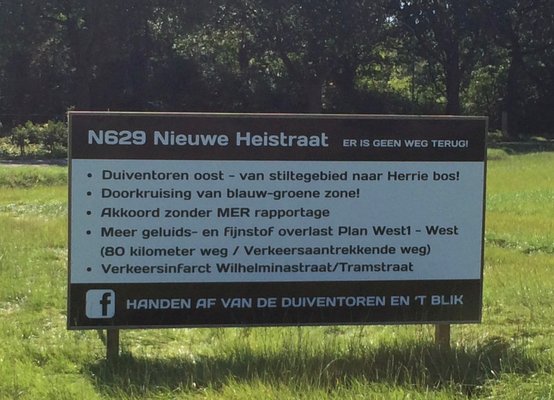 Bord geen nieuwe heistraat